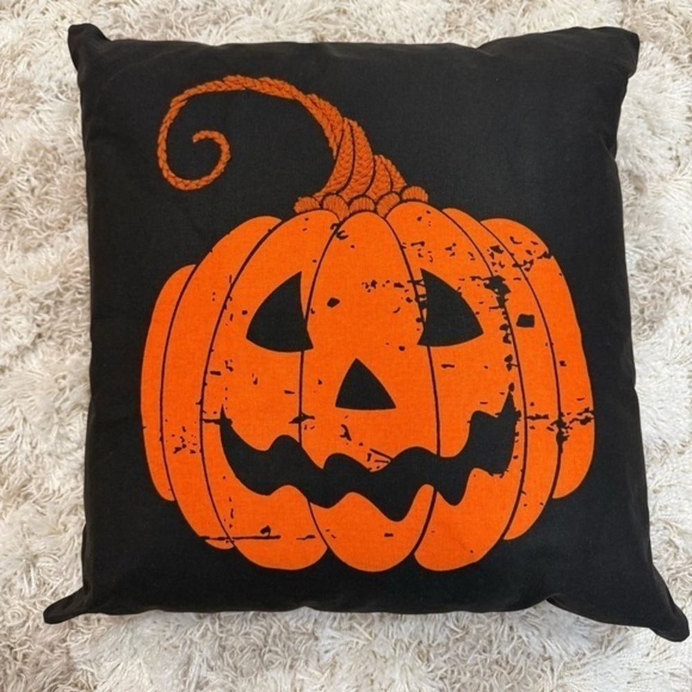 Halloween Decor Black & Orange Pumpkin Throw Pillow